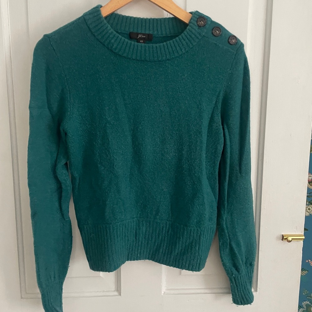 J. Crew Teal Button-Shoulder Sweater